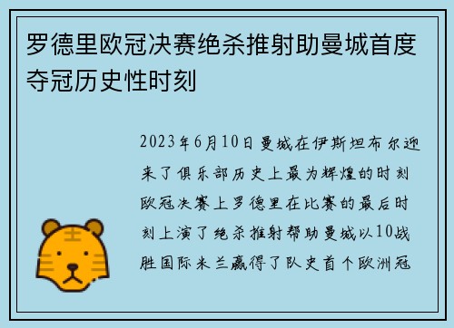 罗德里欧冠决赛绝杀推射助曼城首度夺冠历史性时刻